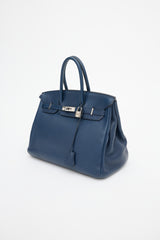 Hermès 2010 Bleu De Malte Clemence Birkin 35 Bag