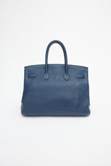 Hermès 2010 Bleu De Malte Clemence Birkin 35 Bag