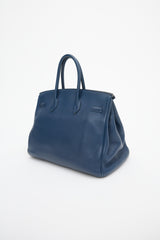 Hermès 2010 Bleu De Malte Clemence Birkin 35 Bag