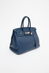 Hermès 2010 Bleu De Malte Clemence Birkin 35 Bag