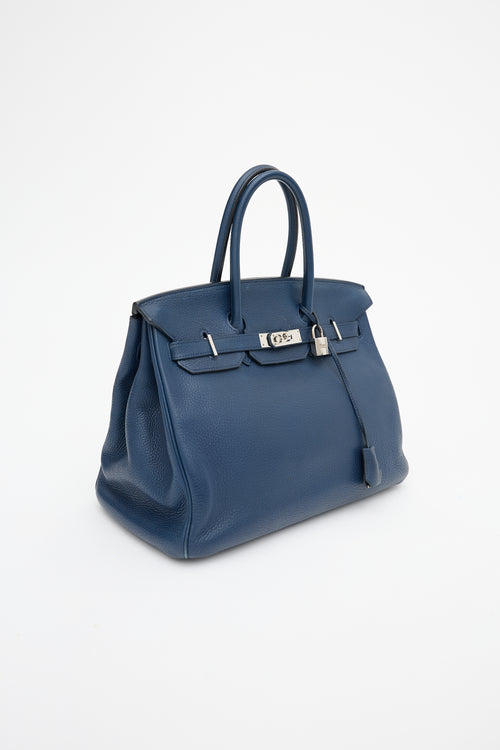 Hermès 2010 Bleu De Malte Clemence Birkin 35 Bag