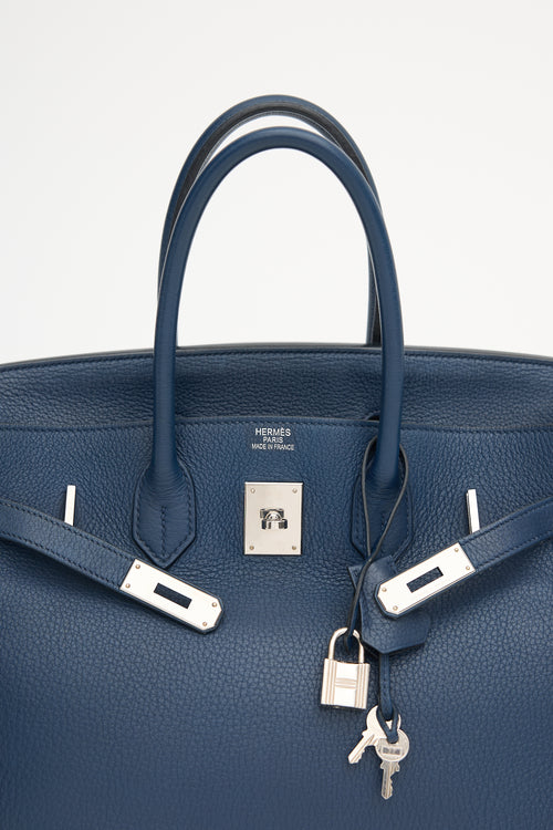 Hermès 2010 Bleu De Malte Clemence Birkin 35 Bag