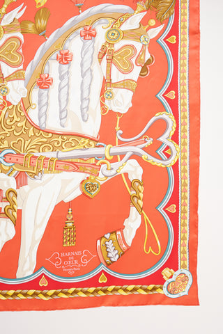 Hermès Silk Harnais De Coeur 90 Scarf
