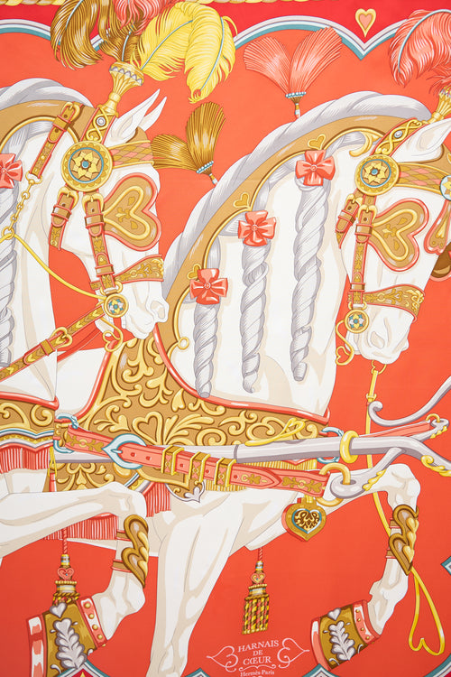 Hermès Silk Harnais De Coeur 90 Scarf