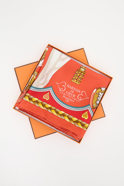 Hermès Silk Harnais De Coeur 90 Scarf