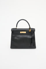Hermès Vintage Noir Box Kelly Retourne 28 Bag
