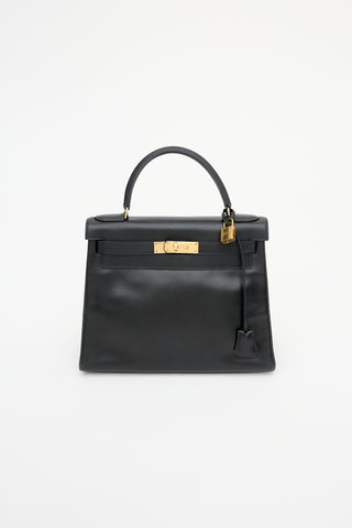 Hermès Vintage Noir Box Kelly Retourne 28 Bag