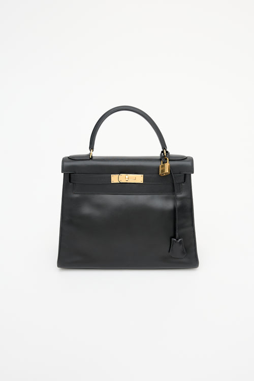 Hermès Vintage Noir Box Kelly Retourne 28 Bag