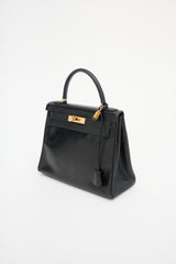 Hermès Vintage Noir Box Kelly Retourne 28 Bag