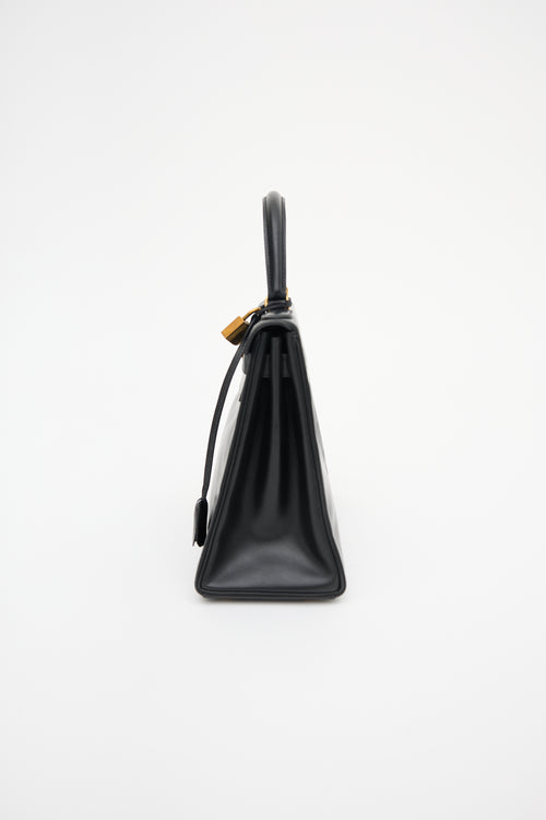 Hermès Vintage Noir Box Kelly Retourne 28 Bag