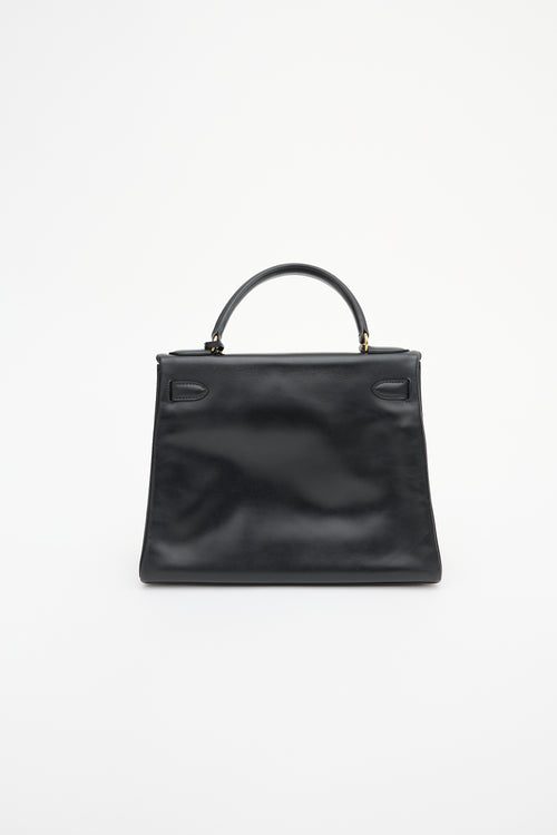 Hermès Vintage Noir Box Kelly Retourne 28 Bag