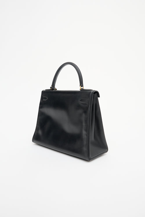Hermès Vintage Noir Box Kelly Retourne 28 Bag