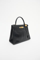 Hermès Vintage Noir Box Kelly Retourne 28 Bag