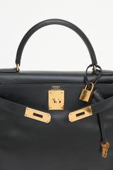 Hermès Vintage Noir Box Kelly Retourne 28 Bag