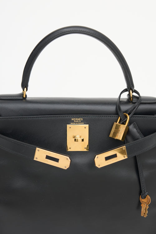 Hermès Vintage Noir Box Kelly Retourne 28 Bag