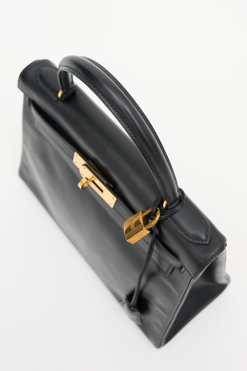 Hermès Vintage Noir Box Kelly Retourne 28 Bag