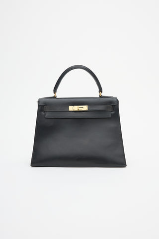 Hermès 1970 Noir Box Kelly Sellier 28 Bag