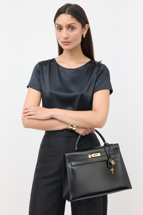 Hermès 1981 Noir Box Kelly Sellier 32 Bag