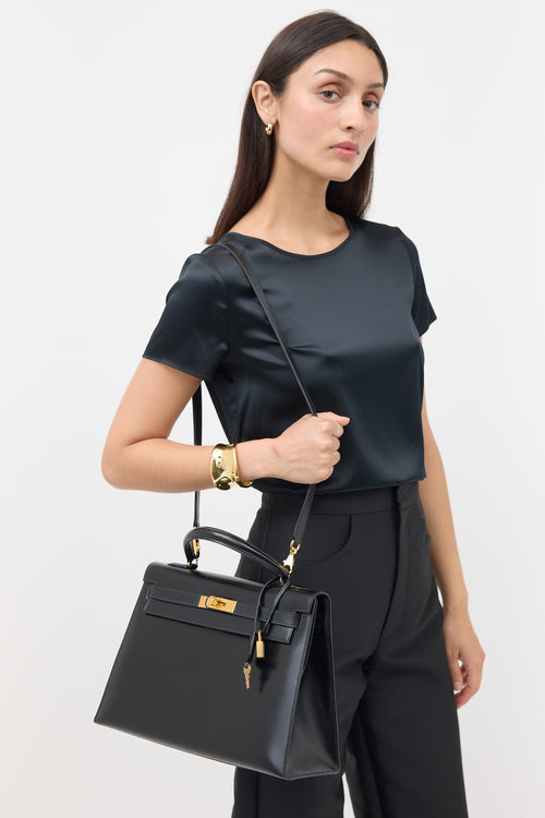 Hermès 1981 Noir Box Kelly Sellier 32 Bag