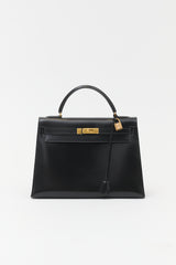 Hermès 1981 Noir Box Kelly Sellier 32 Bag