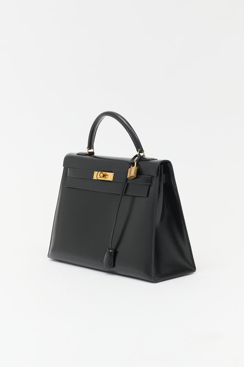 Hermès 1981 Noir Box Kelly Sellier 32 Bag