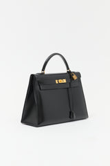 Hermès 1981 Noir Box Kelly Sellier 32 Bag
