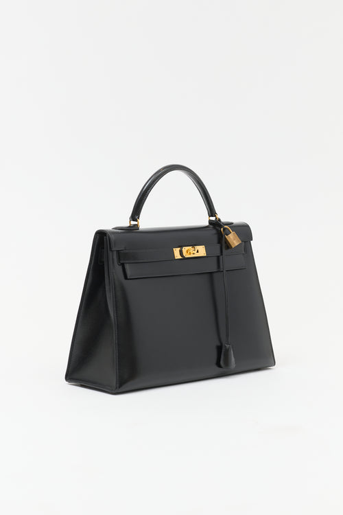 Hermès 1981 Noir Box Kelly Sellier 32 Bag