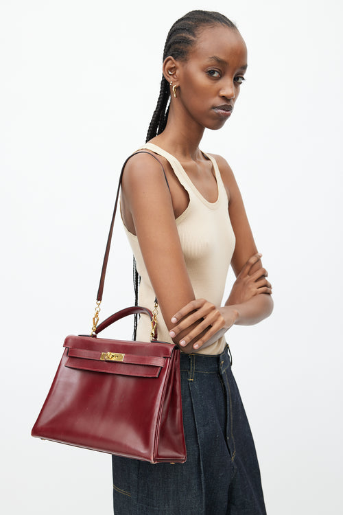 Hermès 1982 Rouge H Box Kelly Sellier 32 Shoulder Bag