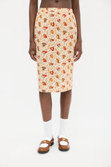 Hermès 1990s Orange & Multicolour Cotton Seashell Mosaic Printed Skirt