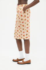 Hermès 1990s Orange & Multicolour Cotton Seashell Mosaic Printed Skirt