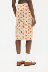 Hermès 1990s Orange & Multicolour Cotton Seashell Mosaic Printed Skirt