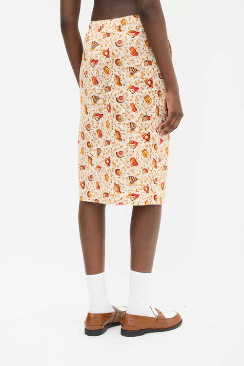 Hermès 1990s Orange & Multicolour Cotton Seashell Mosaic Printed Skirt