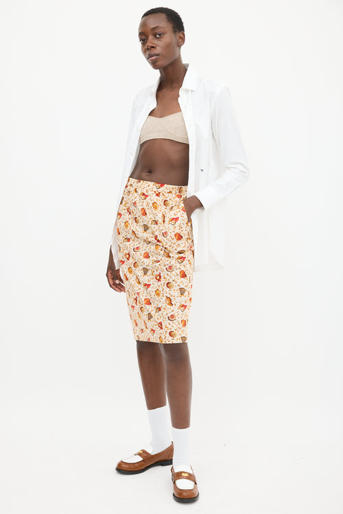 Hermès 1990s Orange & Multicolour Cotton Seashell Mosaic Printed Skirt