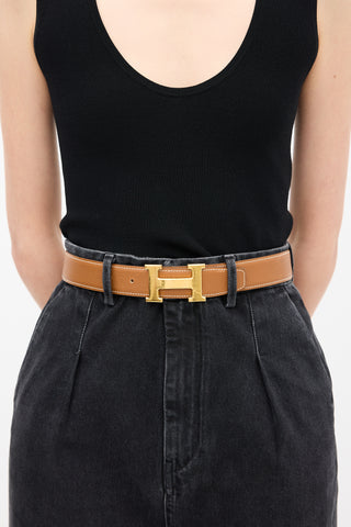 Hermès 1995 Brown Togo & Box H Buckle Belt