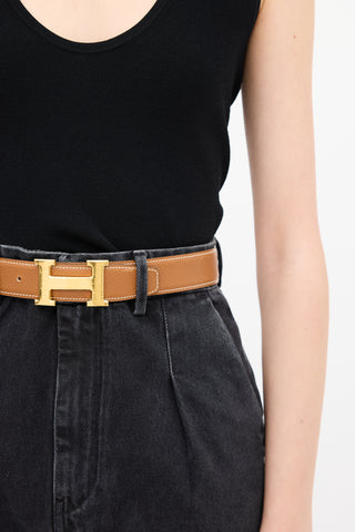 Hermès 1995 Brown Togo & Box H Buckle Belt