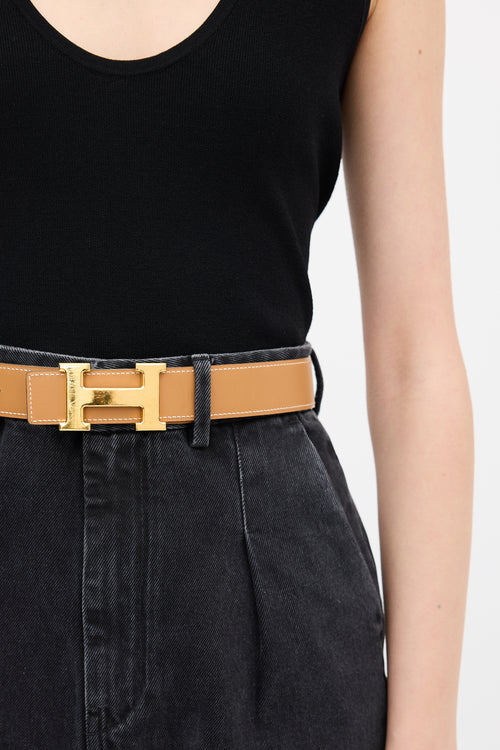 Hermès 1995 Brown Togo & Box H Buckle Belt