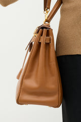 Hermès 1996 Gold Courchevel Kelly Retourne 35 Bag