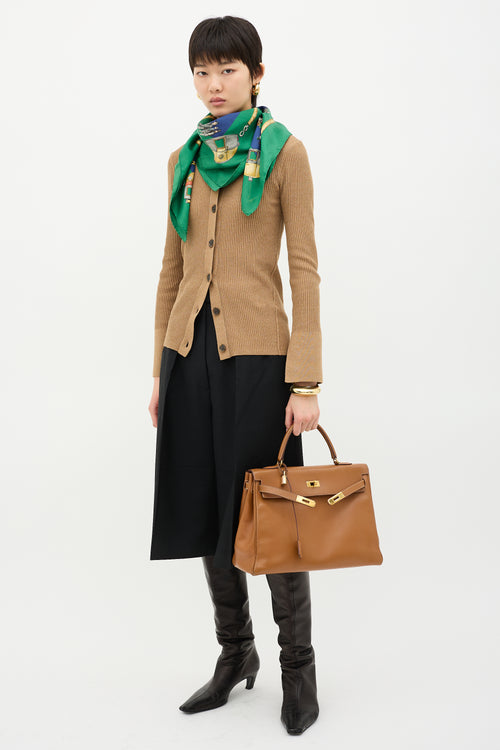 Hermès 1996 Gold Courchevel Kelly Retourne 35 Bag