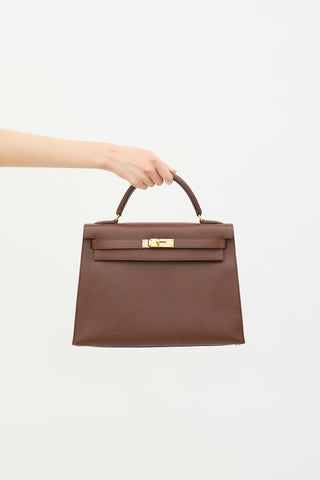 Hermès 1997 Marron Fonce Courchevel Kelly Sellier 32 Bag