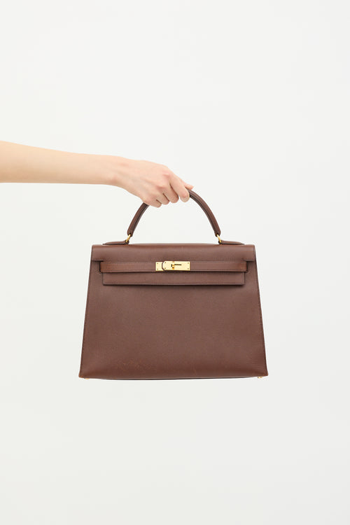 Hermès 1997 Marron Fonce Courchevel Kelly Sellier 32 Bag
