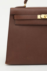 Hermès 1997 Marron Fonce Courchevel Kelly Sellier 32 Bag