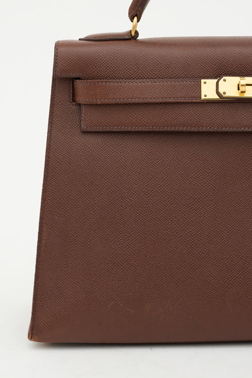 Hermès 1997 Marron Fonce Courchevel Kelly Sellier 32 Bag