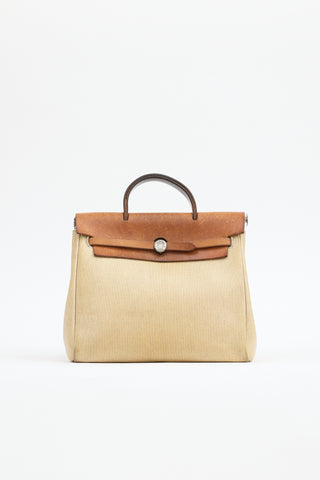Hermès 1999 Écru Toile Canvas & Fauve Vache Hunter Leather HerBag Backpack