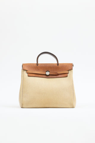 Hermès 1999 Écru Toile Canvas & Fauve Vache Hunter Leather HerBag Backpack