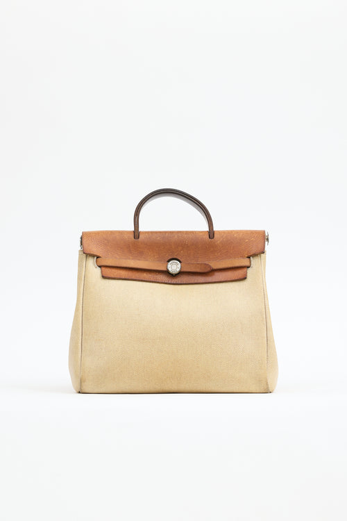Hermès 1999 Écru Toile Canvas & Fauve Vache Hunter Leather HerBag Backpack
