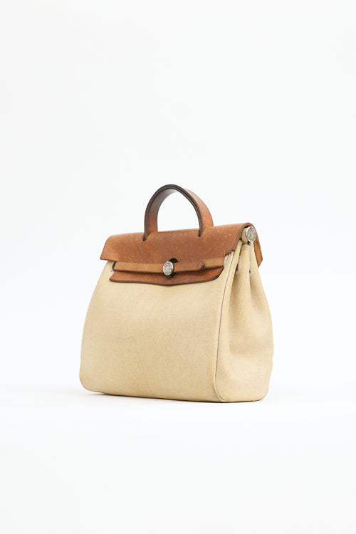 Hermès 1999 Écru Toile Canvas & Fauve Vache Hunter Leather HerBag Backpack