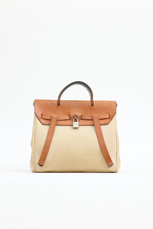 Hermès 1999 Écru Toile Canvas & Fauve Vache Hunter Leather HerBag Backpack