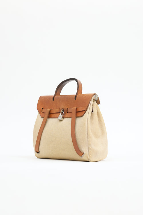 Hermès 1999 Écru Toile Canvas & Fauve Vache Hunter Leather HerBag Backpack