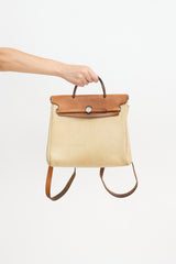 Hermès 1999 Écru Toile Canvas & Fauve Vache Hunter Leather HerBag Backpack