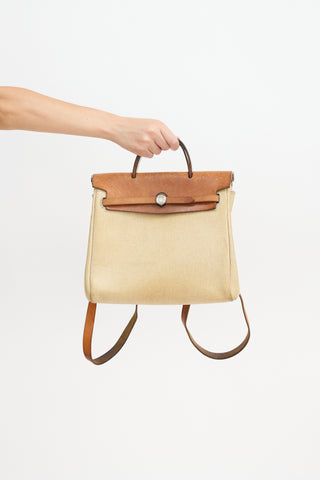 Hermès 1999 Écru Toile Canvas & Fauve Vache Hunter Leather HerBag Backpack